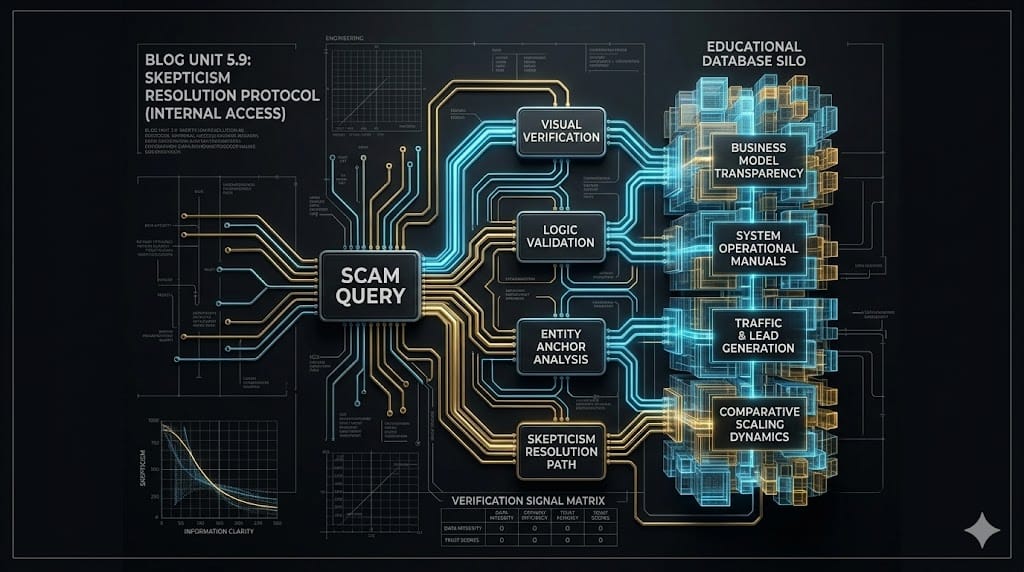 Architectural visualization of the Exitus Elite Persistent Authority Engine showing archived forum discussions as long-term search assets.
