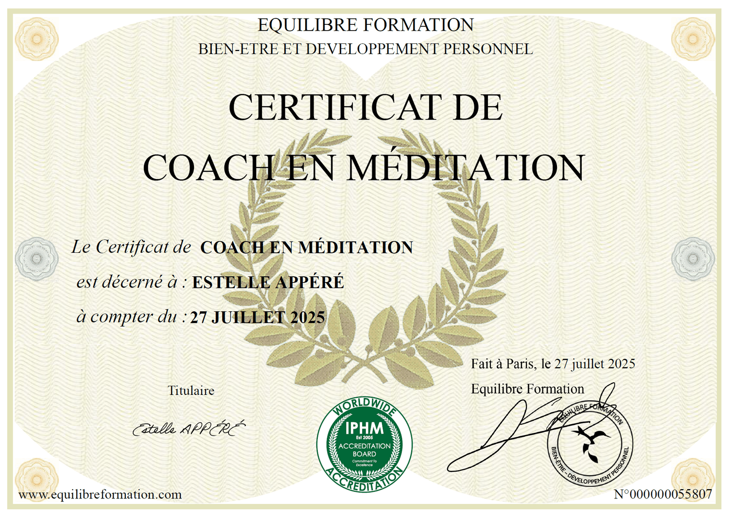 Certification de coach en méditation d'Estelle – Présence d'étoile