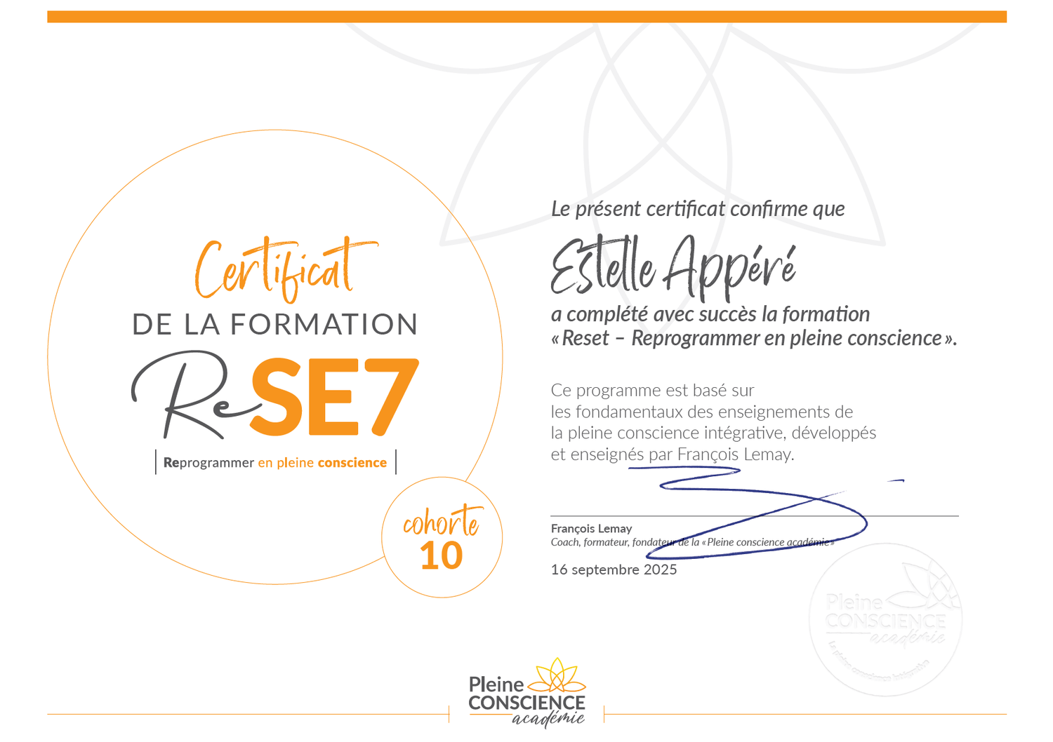 Certification du parcours RESE7 suivie par Estelle