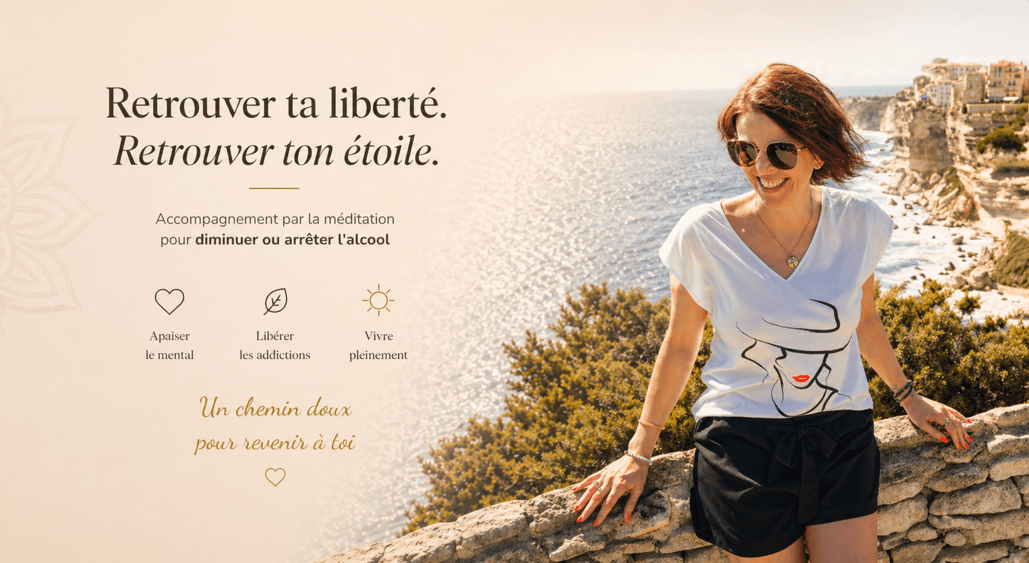 Femme au bord de la mer – accompagnement par la méditation pour diminuer ou arrêter l’alcool