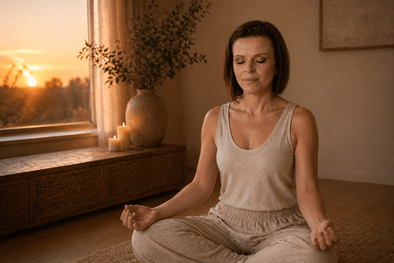 Femme méditant dans une atmosphère calme et apaisante