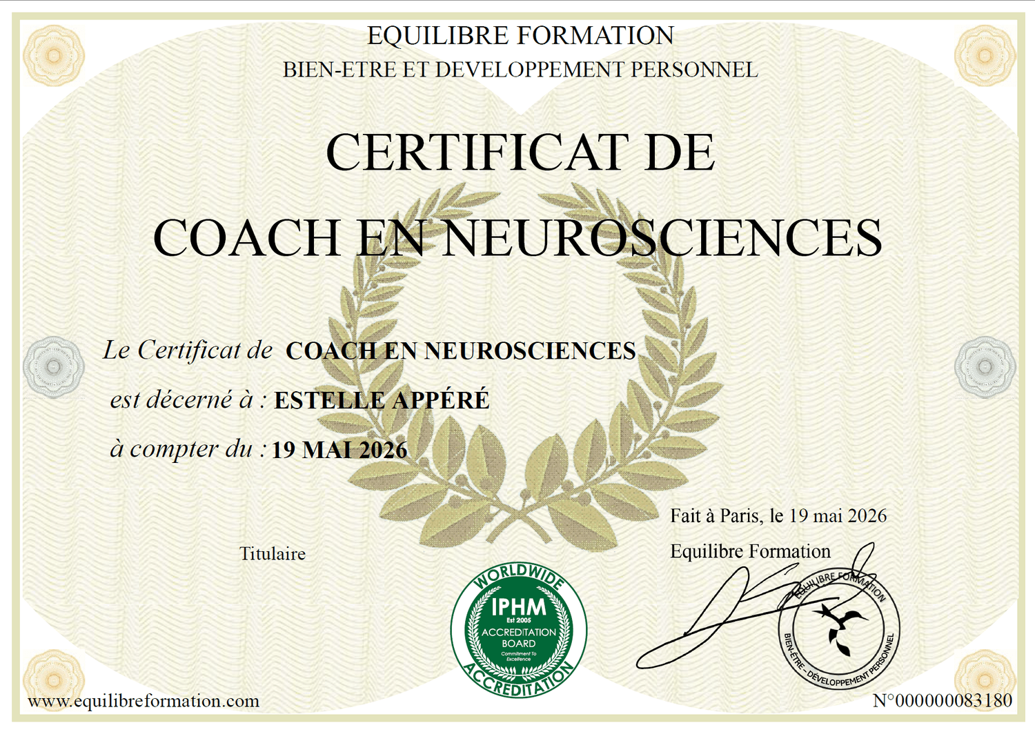 Certification de coach en neurosciences d'Estelle – Présence d'étoile
