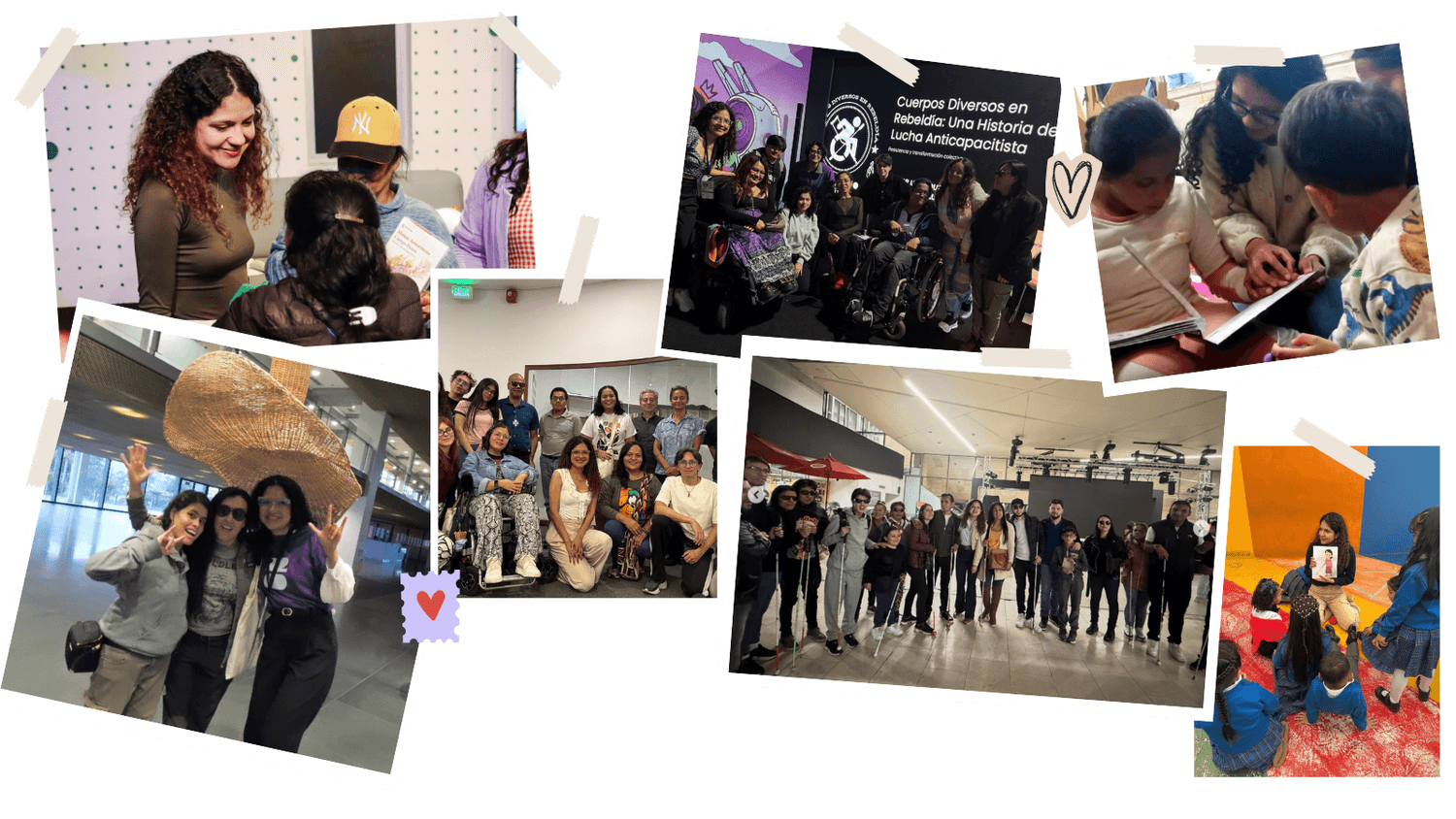 Collage de fotos de Maria Camila Trabajando con diferentes personas con discapacidad.