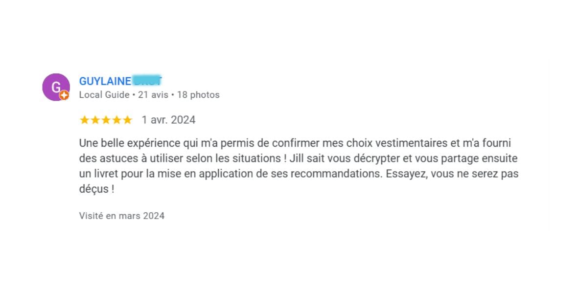 avis colorimétrie 5 étoiles de guylaine