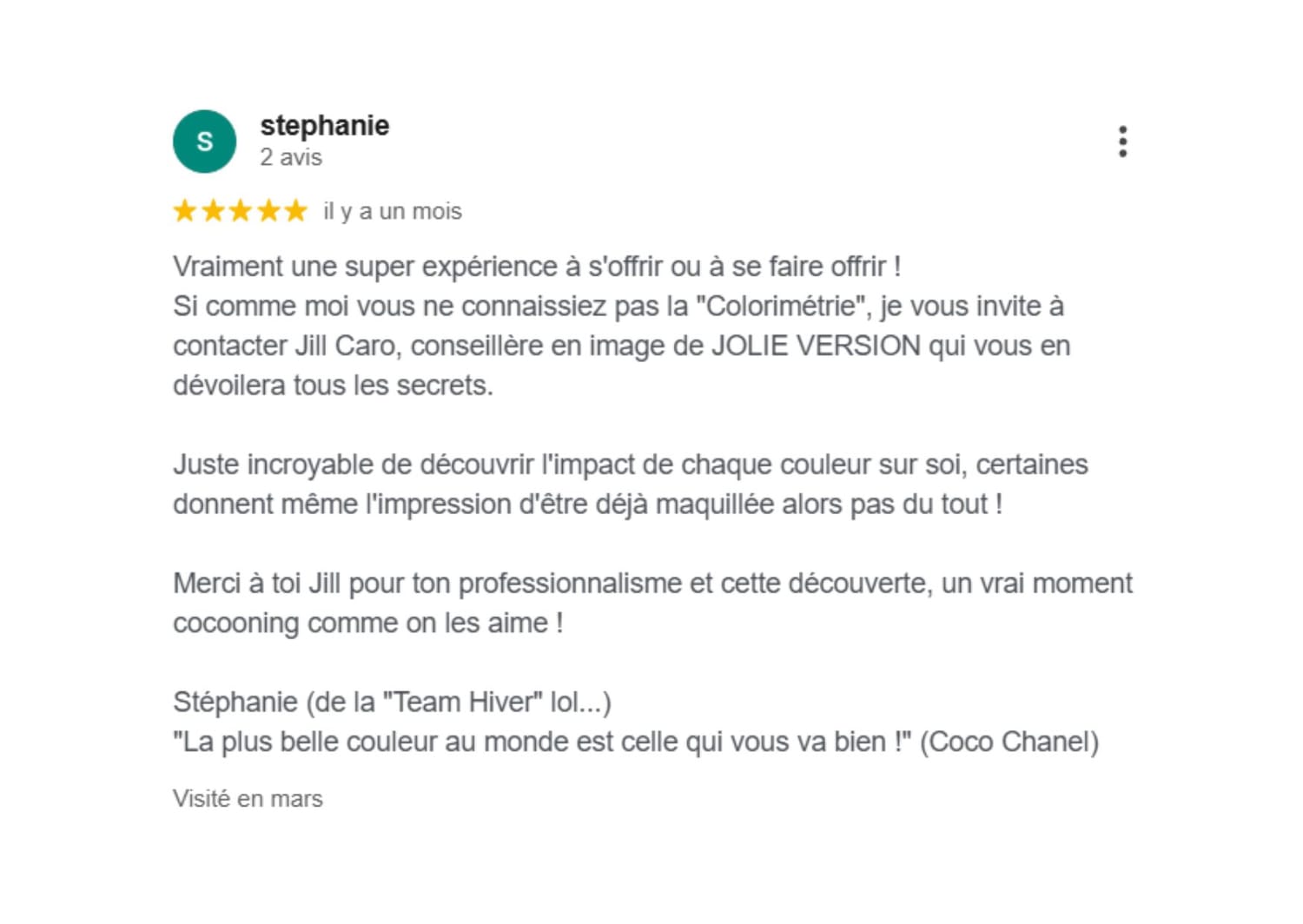 avis cliente colorimétrie