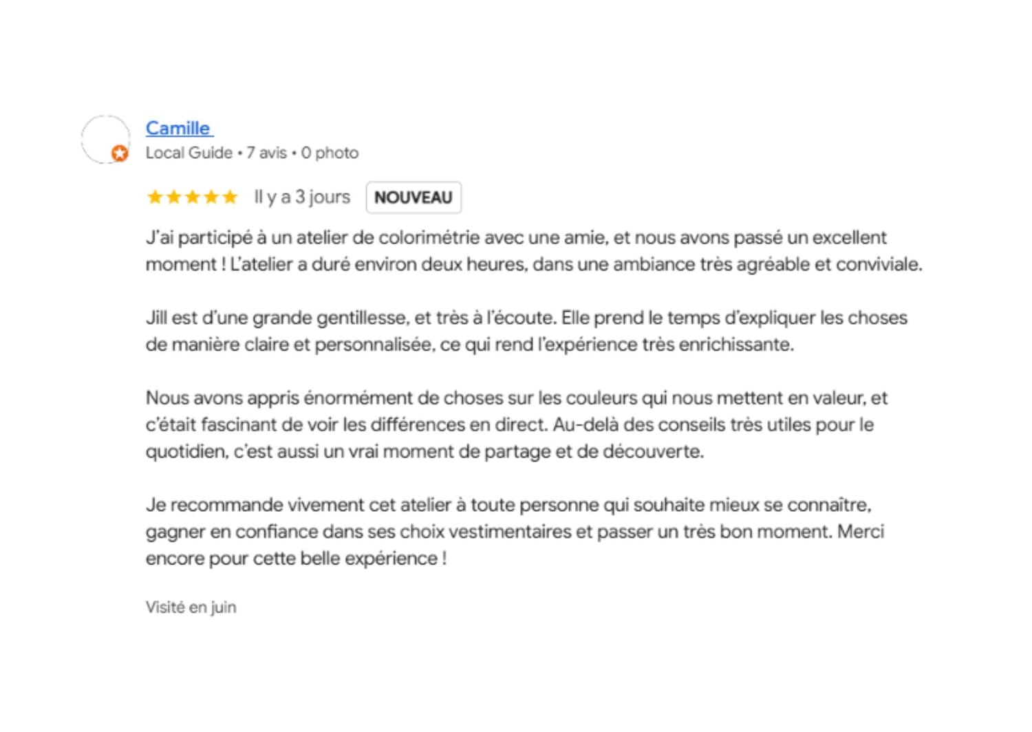 avis cliente colorimétrie