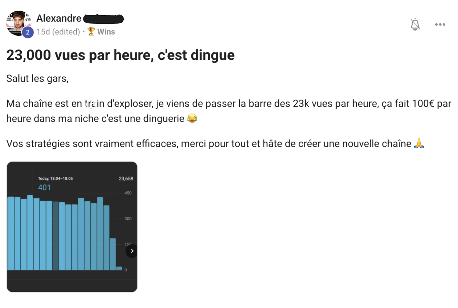 Preuve — Alexandre · 23 000 vues par heure