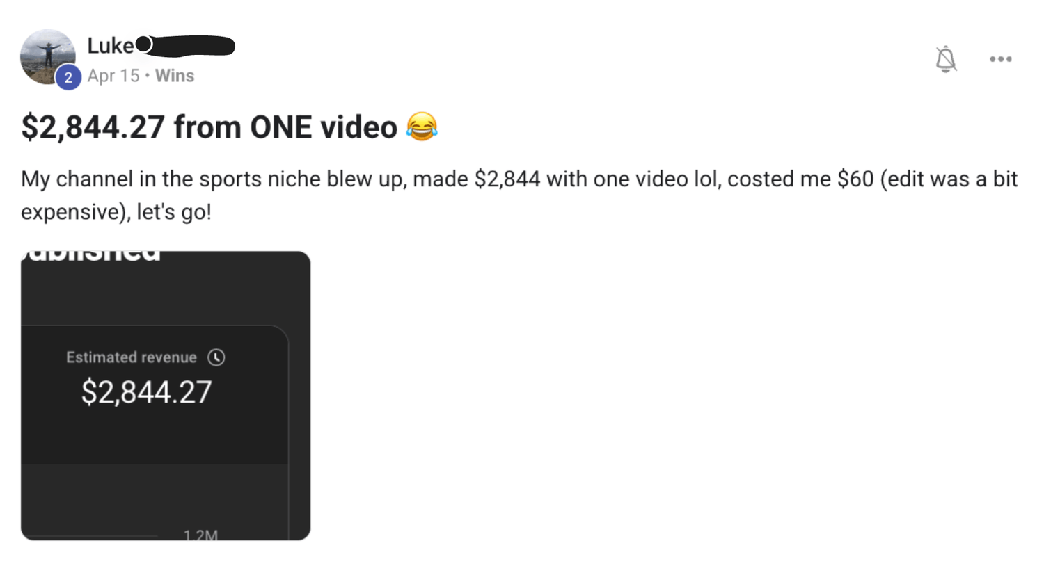 Preuve — Luke · $2 800 avec une seule vidéo