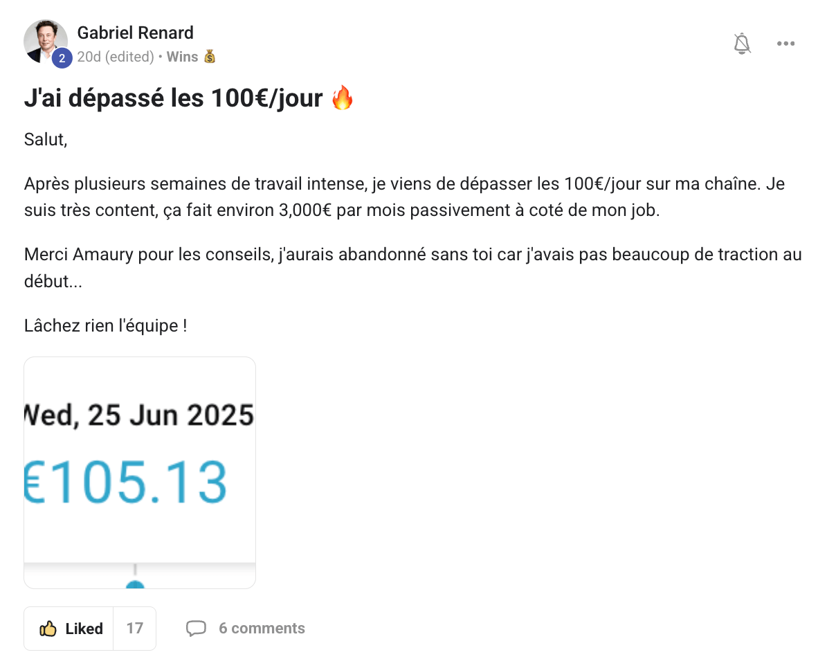 Preuve — Gabriel · +100 €/jour sur sa chaîne