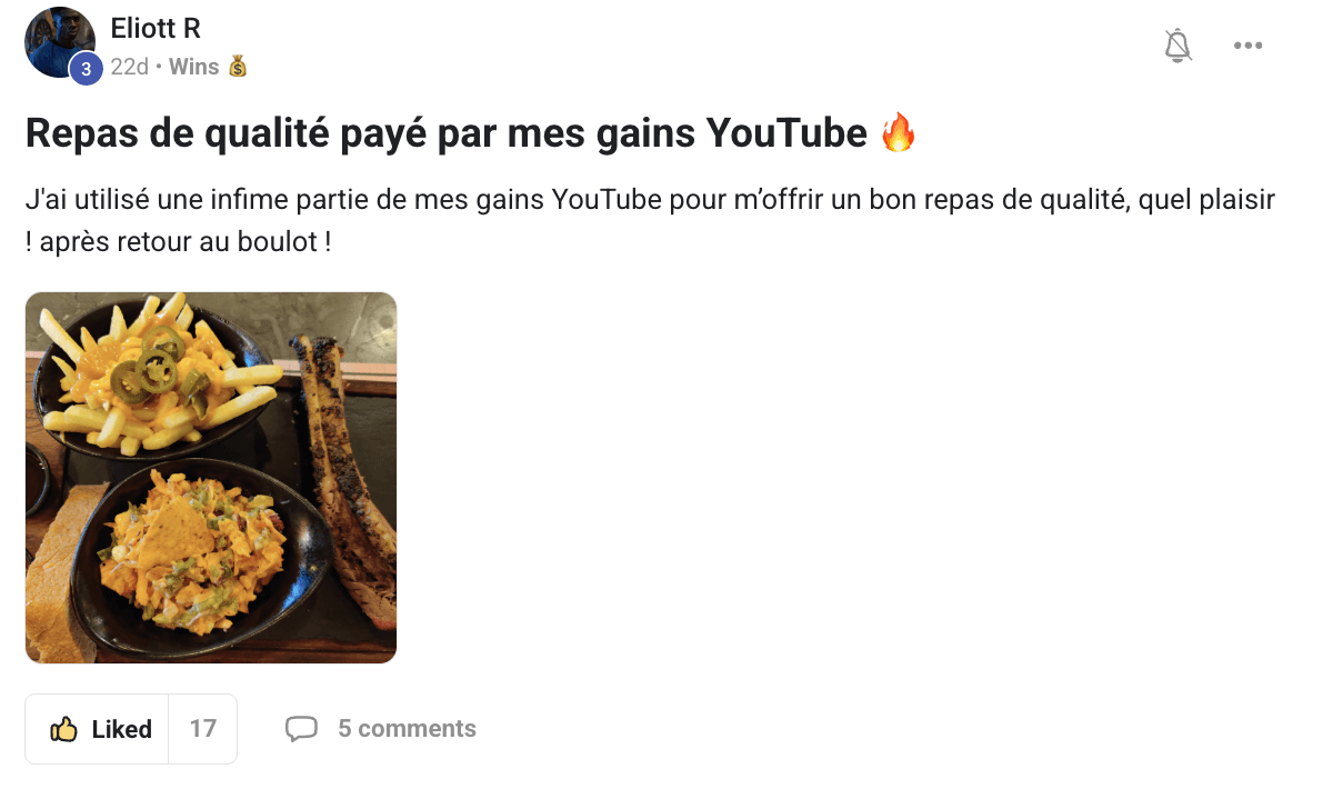 Preuve — Eliott · Son repas payé par ses gains YouTube