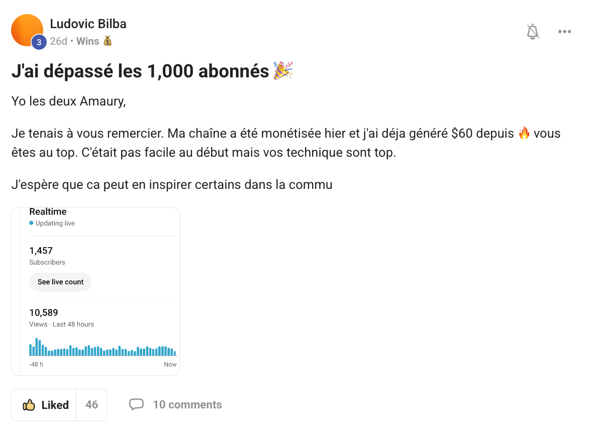 Preuve — Ludovic · +1 000 abonnés