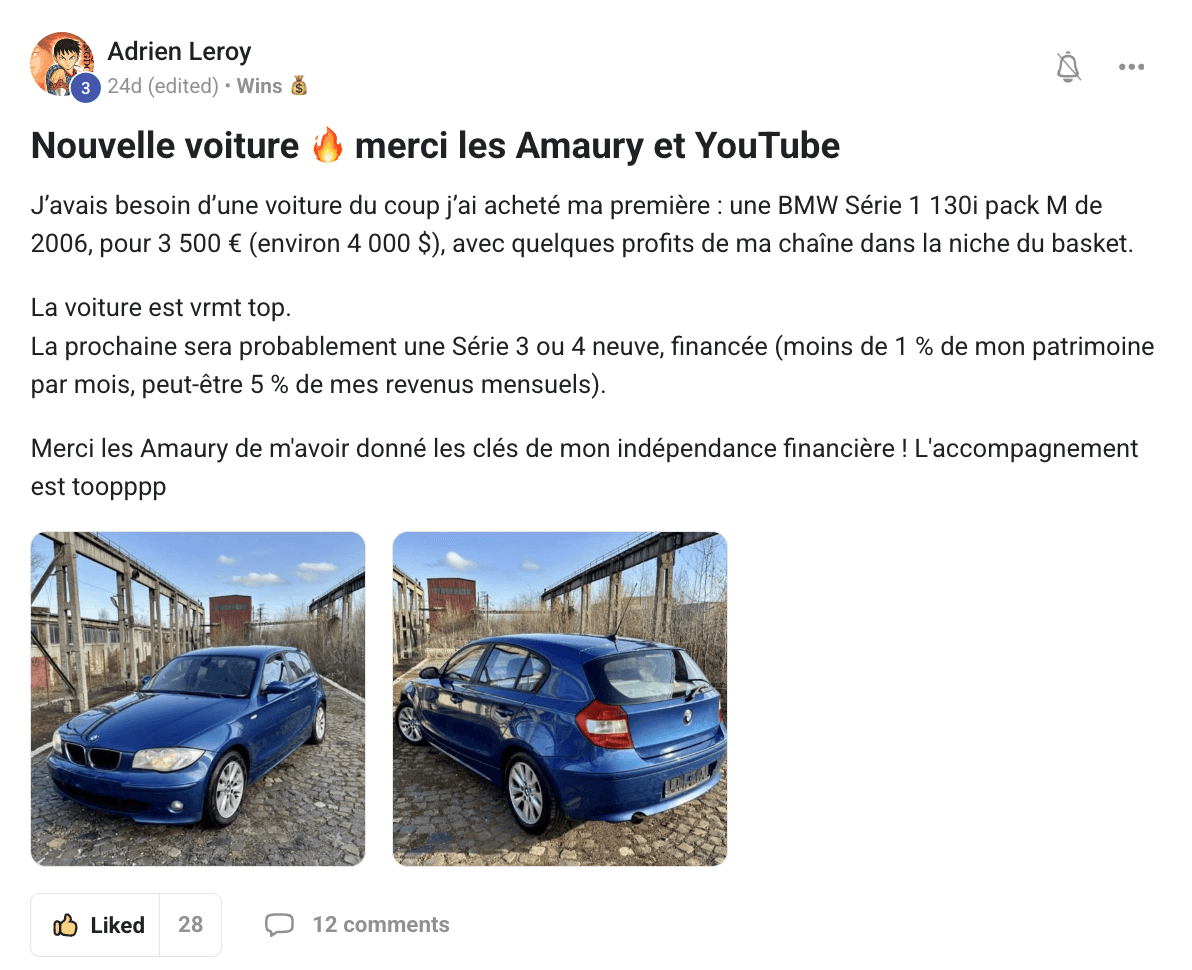 Preuve — Adrien · S'achète une voiture avec ses gains YouTube