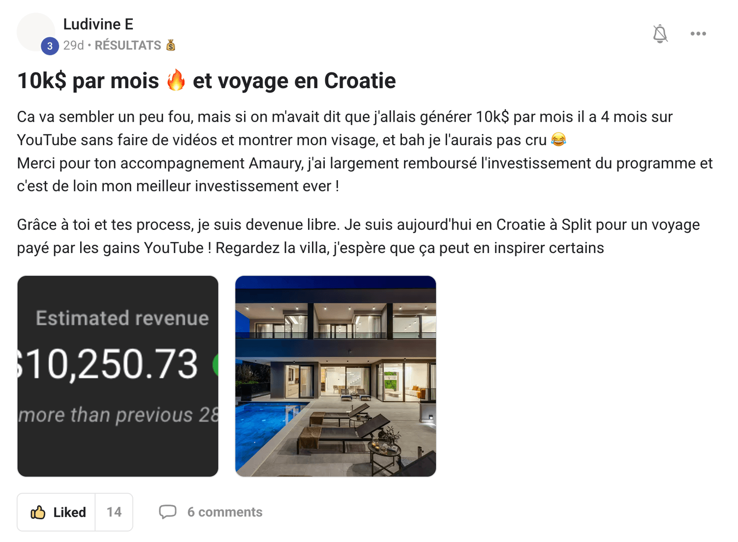 Preuve — Ludivine · +10 000 €/mois avec sa chaîne