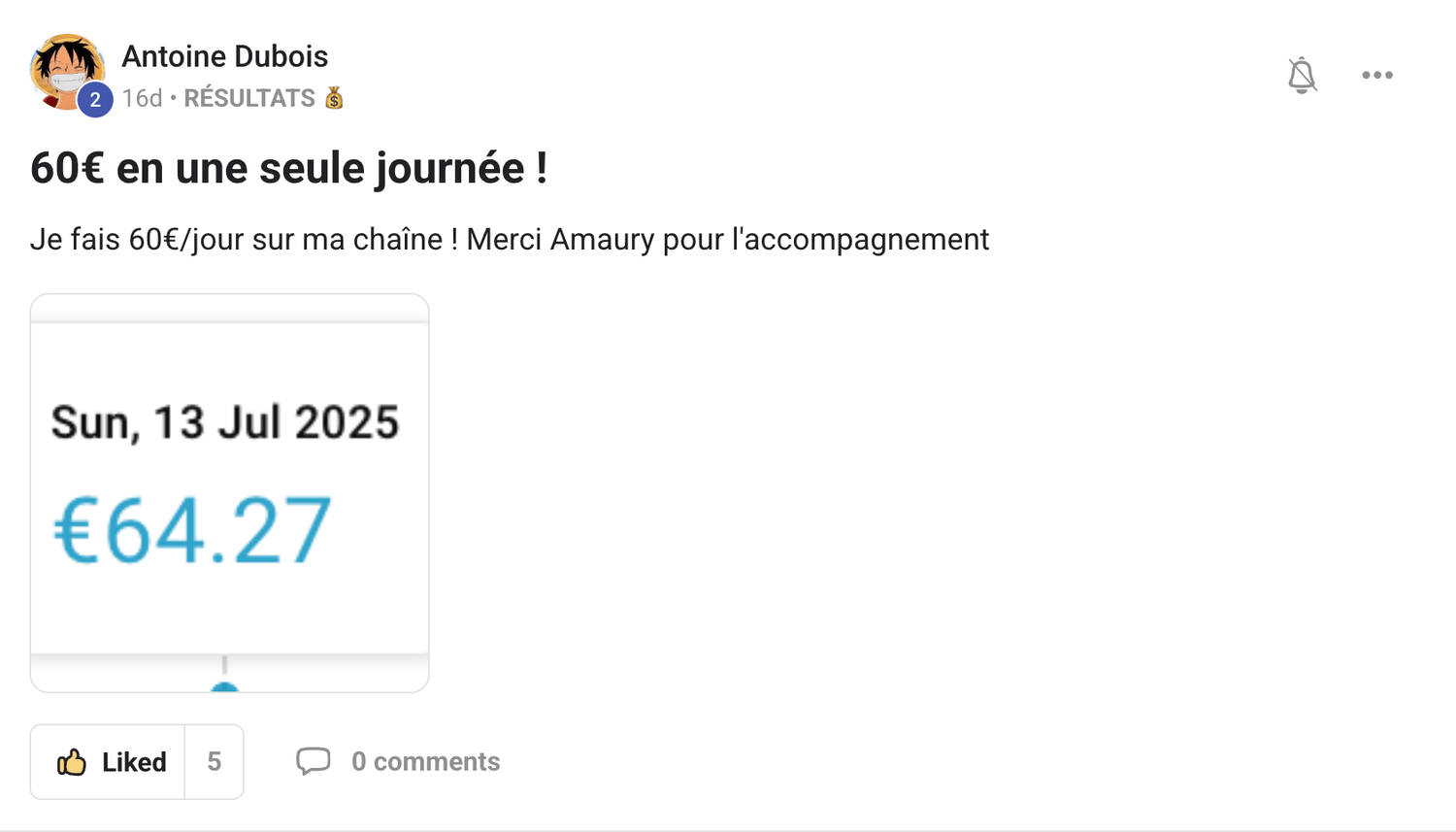 Preuve — Antoine · 60 € en une seule journée