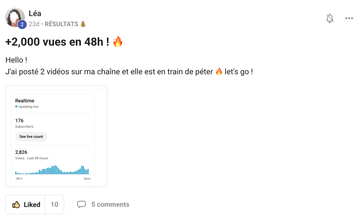 Preuve — Léa · +2 000 vues en 48 h