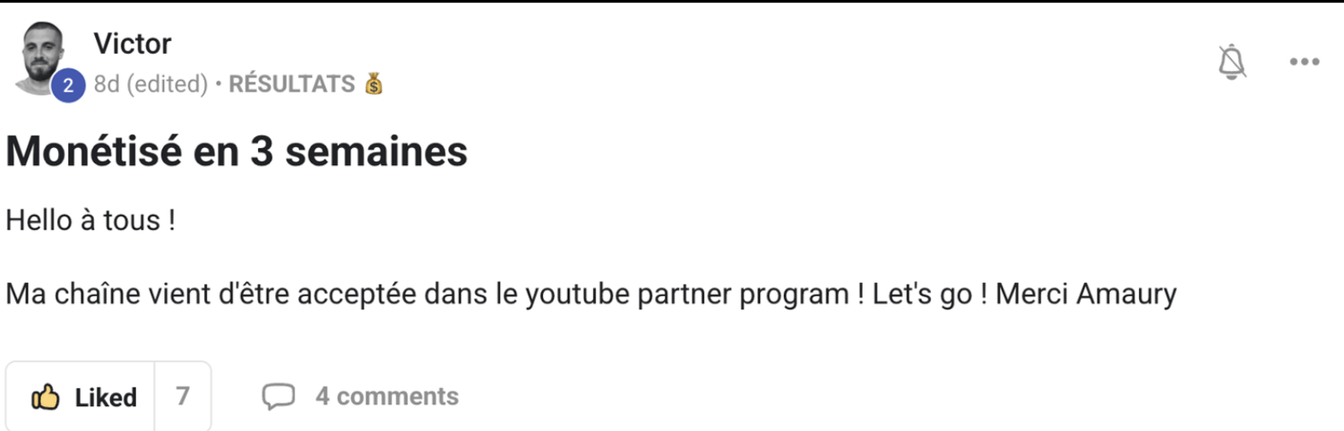 Preuve — Victor · Monétisé en 3 semaines
