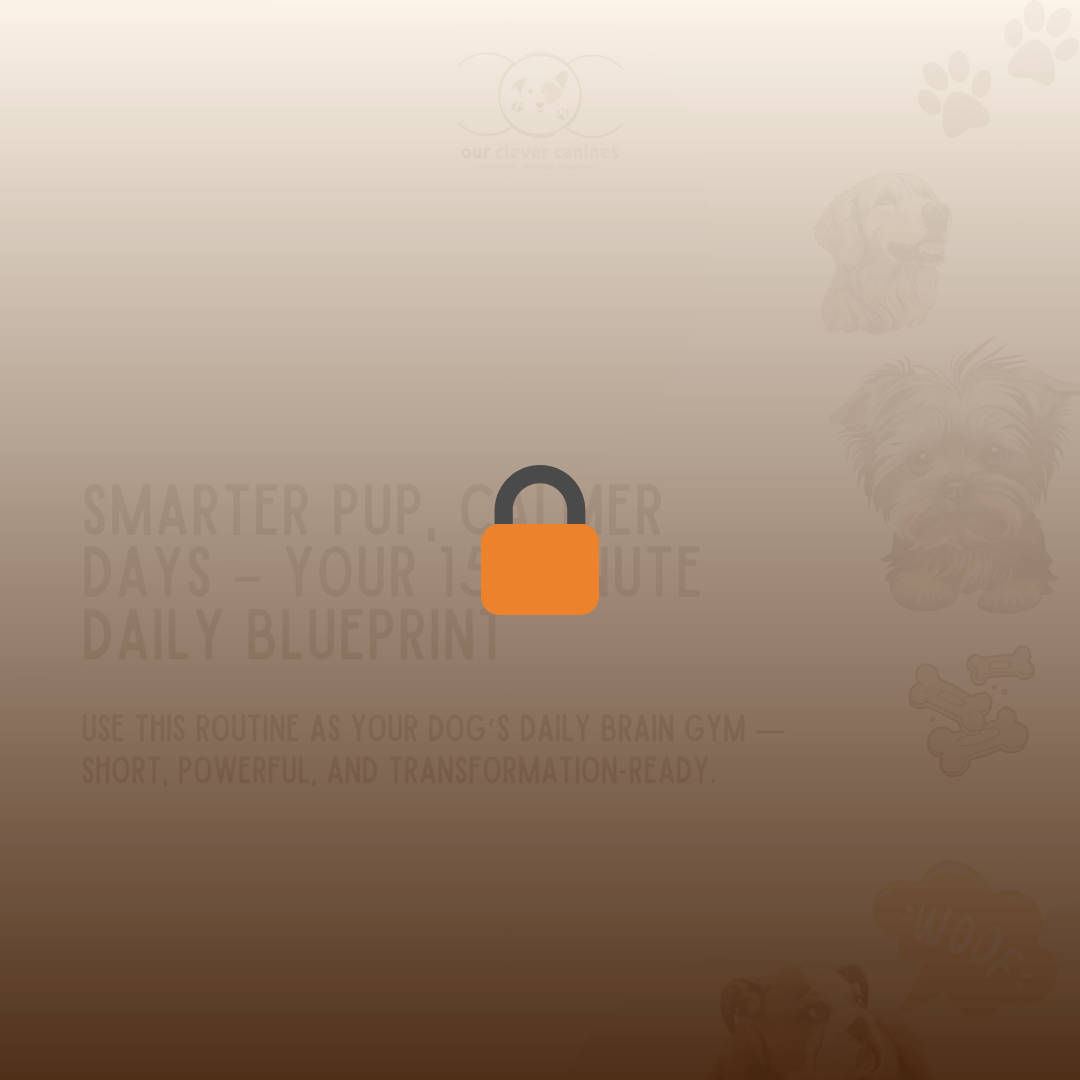 Preview of Smarter Pup, Calmer Days - Your 15-Minute Daily Blueprint. This blueprint is a structured dog training routine that combines focus games, obedience drills, and enrichment exercises into short daily sessions. Helps dog parents reduce hyperactivity and build smarter, calmer dogs.