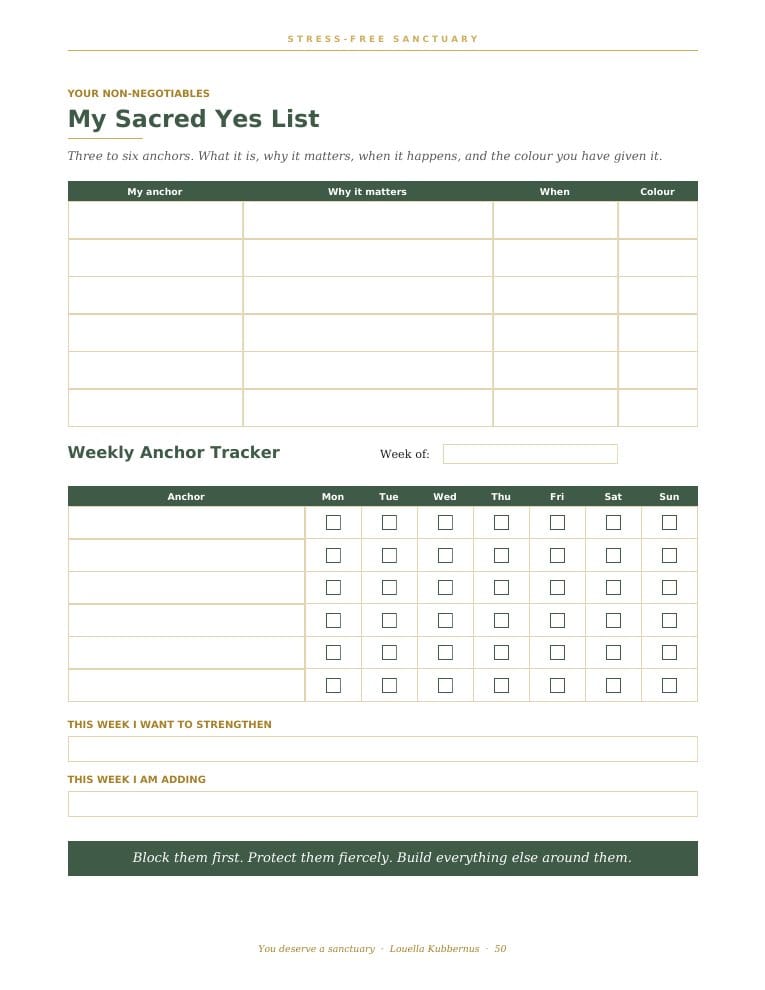 My Sacred Yes List workbook page