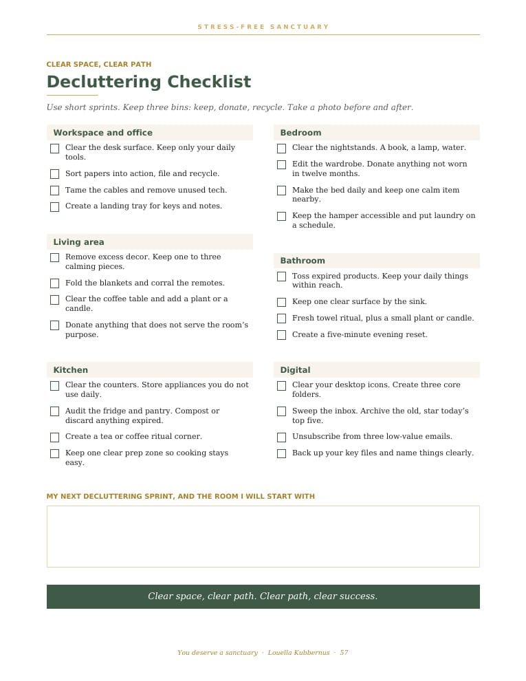 Decluttering Checklist workbook page