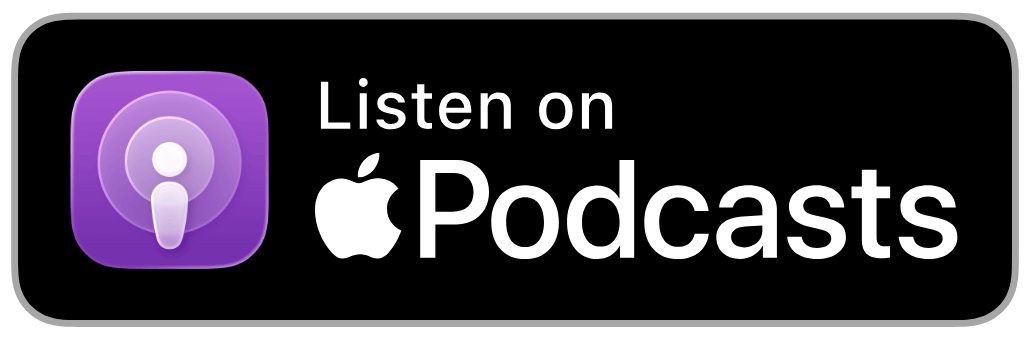 Purple Apple Podcasts button link reads "Listen on Apple Podcasts"