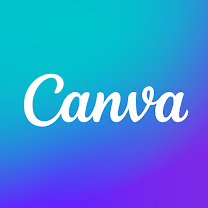 Canva logo. A gradient square with teal and purple with the word Canva written inside. 