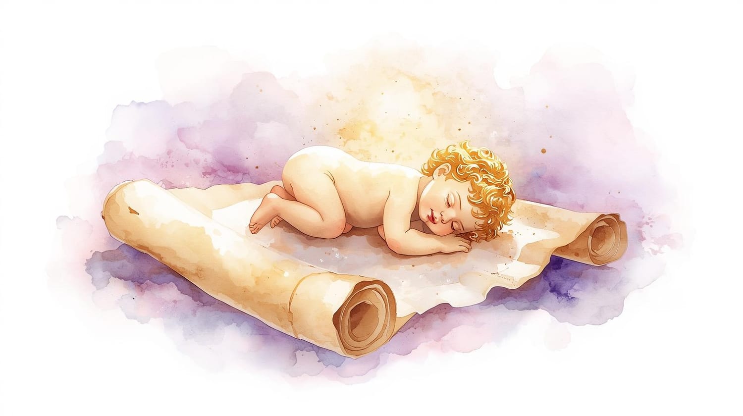 enfant intérieur, bébé, parchemin, enfant dort