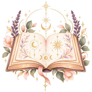 Livre fleuri évoquant la connaissance de soi et l’apprentissage du tarot thérapeutique, Icône livre mystique symbolisant l’apprentissage et la transmission âme et guérison Nathalie Bouhours
