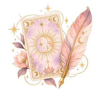 Emblème tarot en aquarelle et or représentant le tarot thérapeutique, Icône tarot céleste symbolisant la guidance et la transformation intérieure, âme et guérison Nathalie Bouhours