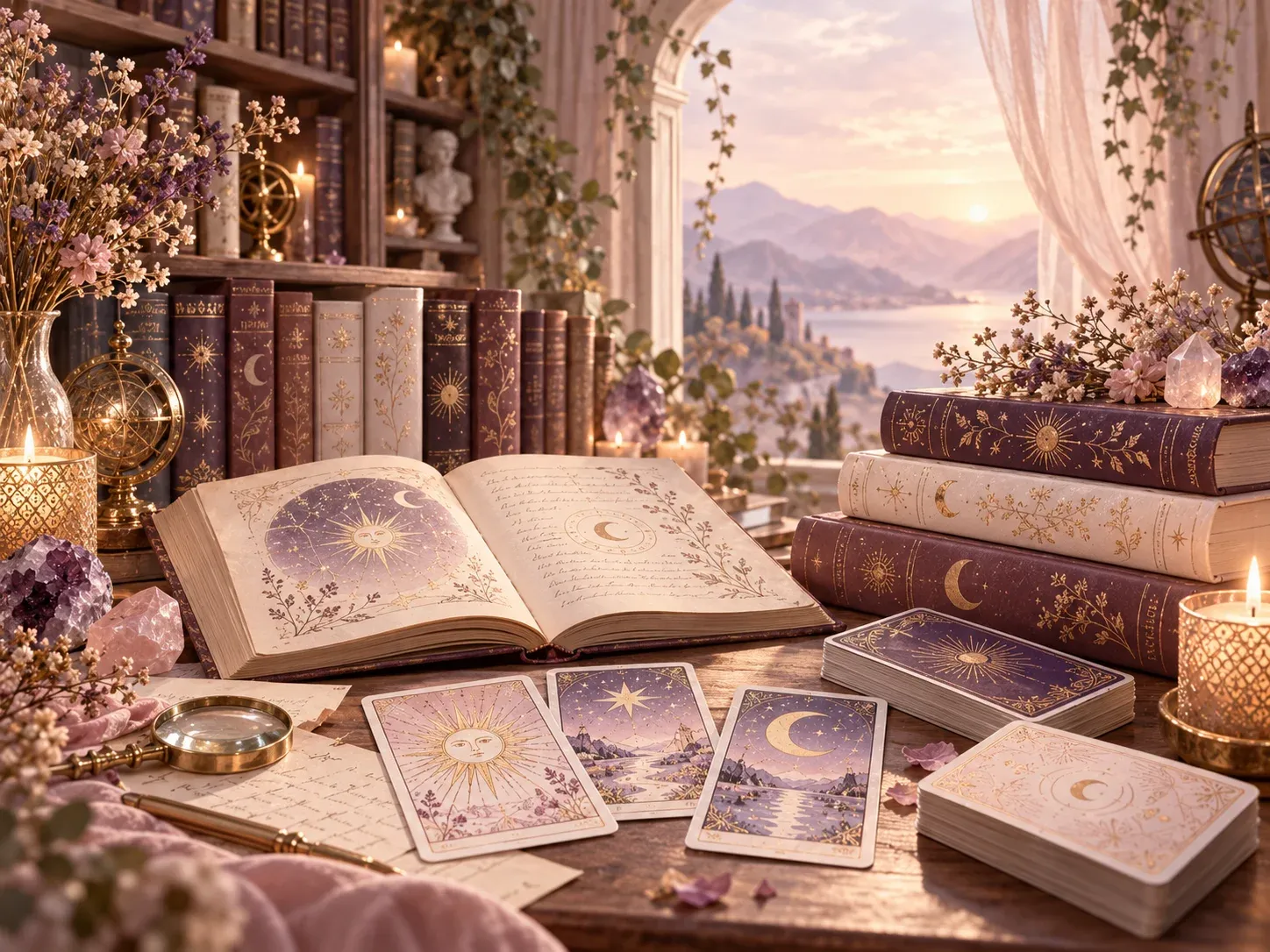 La Grande Bibliothèque du Tarot par Nathalie Bouhours – espace d’apprentissage du tarot thérapeutique dans un univers doux, féminin et inspirant