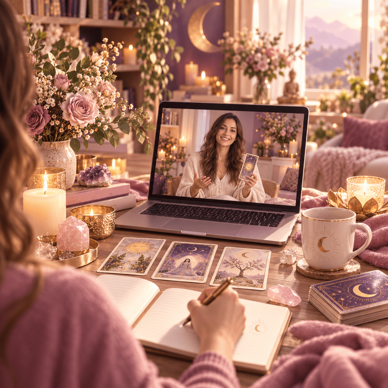 Masterclass de tarot thérapeutique en ligne dans un univers doux et lumineux
