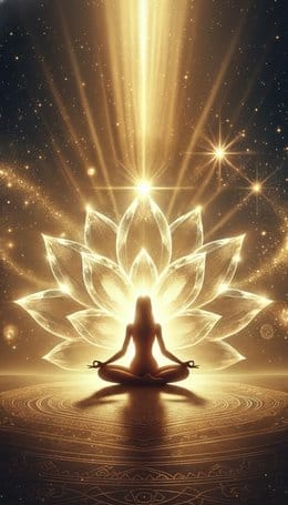 Silhouette en méditation, entourée de lumière