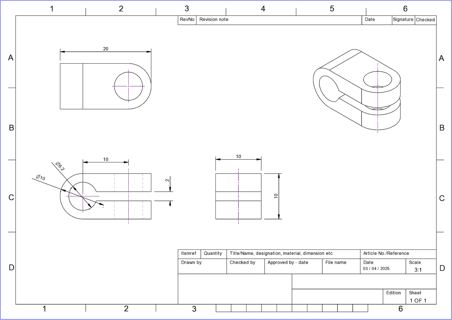 Alibre Atom 3D 2D drawing example 2