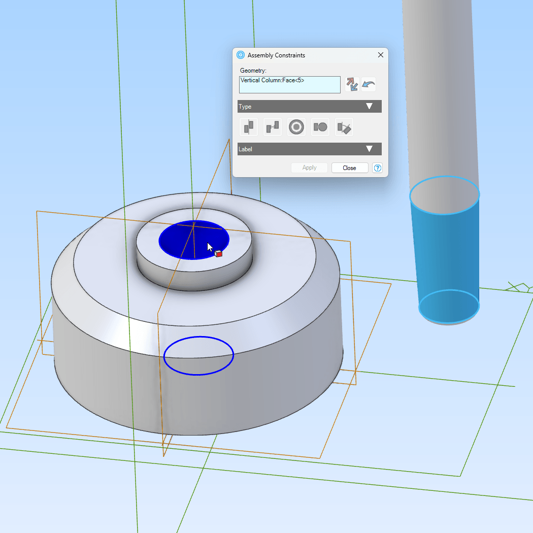 Alibre Atom 3D assembly coaxial constraint example