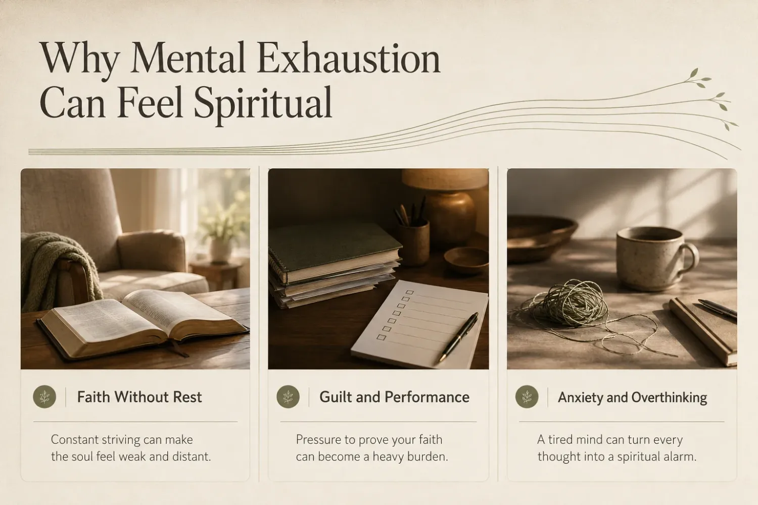 Why mental exhaustion can feel spiritual infographic showing faith without rest, guilt, and anxiety.