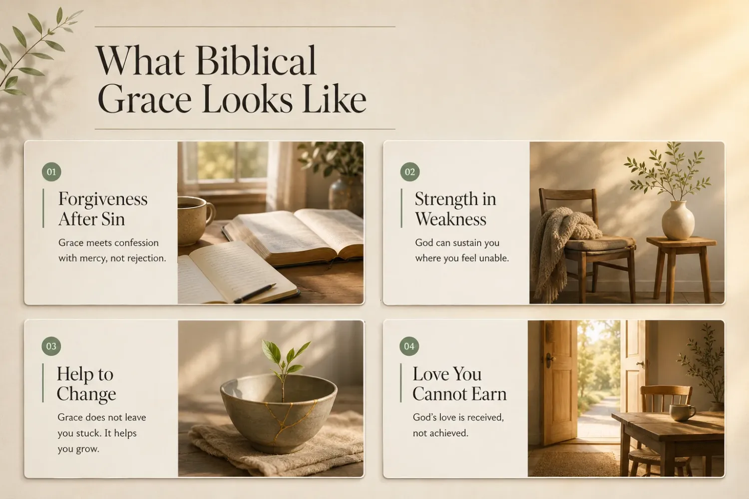 What biblical grace looks like infographic highlighting forgiveness, strength in weakness, and growth.