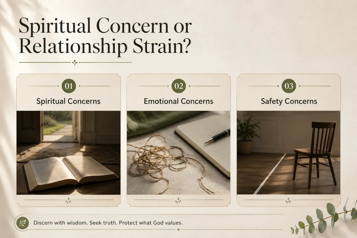 Spiritual concern or relationship strain infographic comparing spiritual, emotional, and safety concerns.