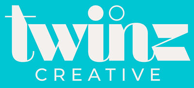 Twinz Creative logo in white over a turquoise background
