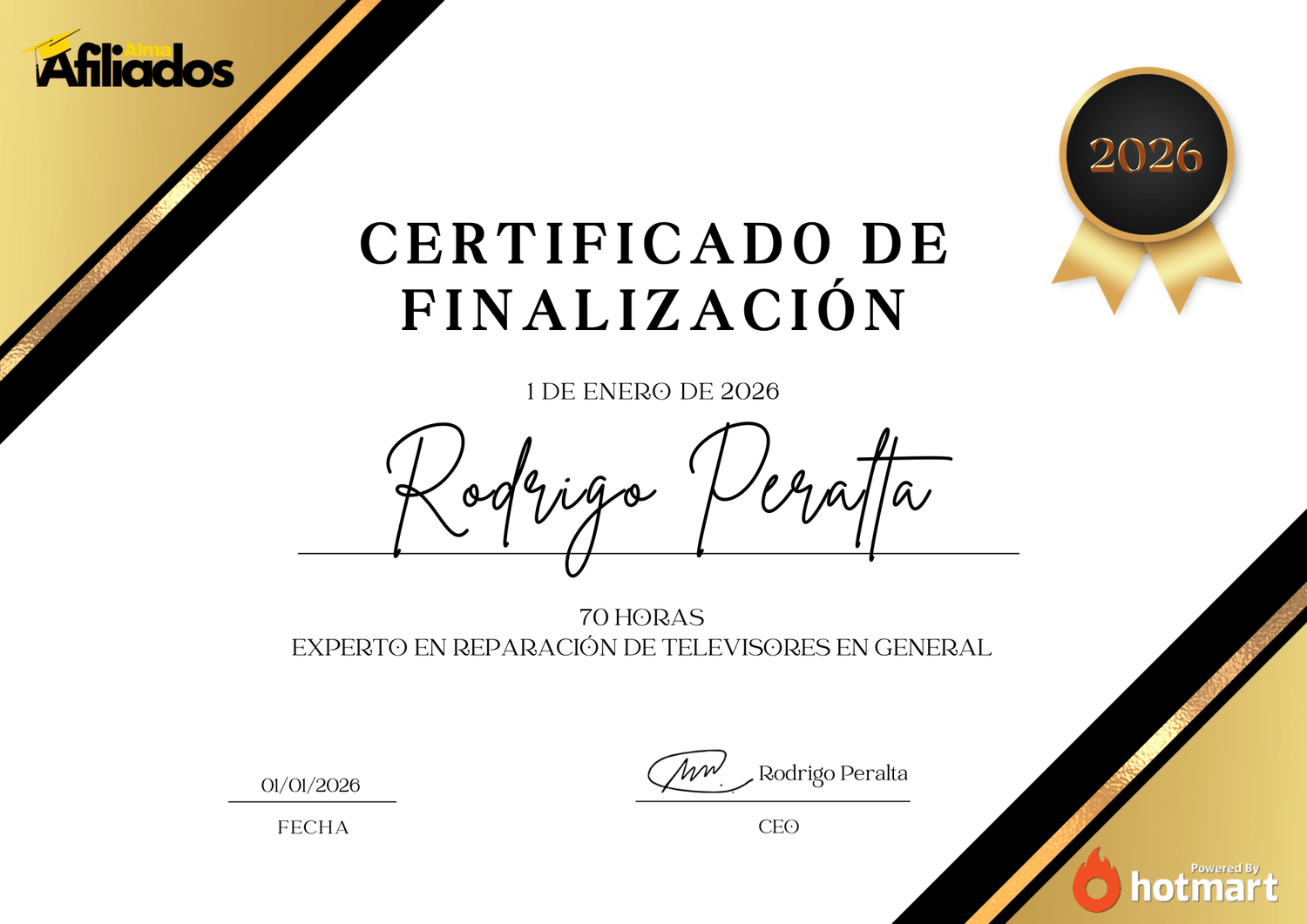 Certificado Estudiante de curso reparación de televisor