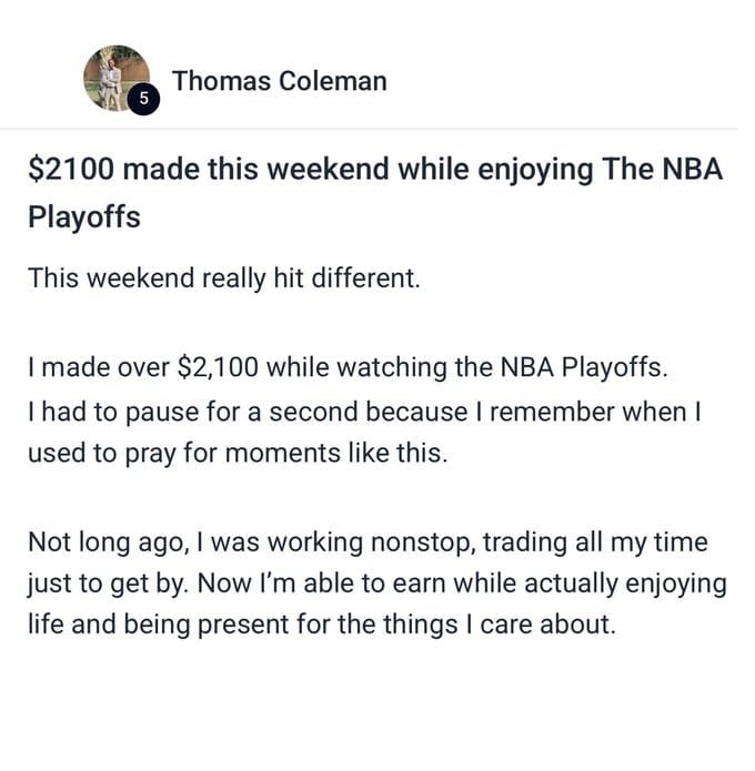 Thomas: $2100 made this weekend while enjoying the NBA Playoffs