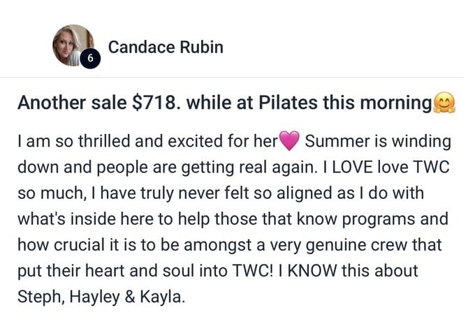 Candace: Another sale $718 while at Pilates this morning