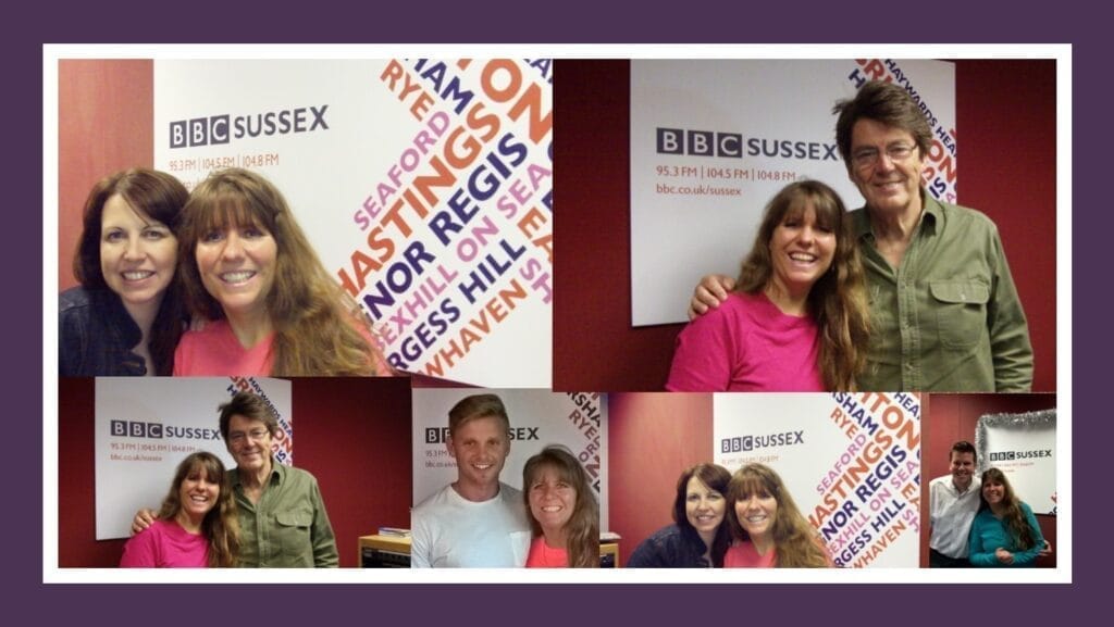 Sharon Bolt on BBC Radio Sussex — collage with presenters and studio appearances