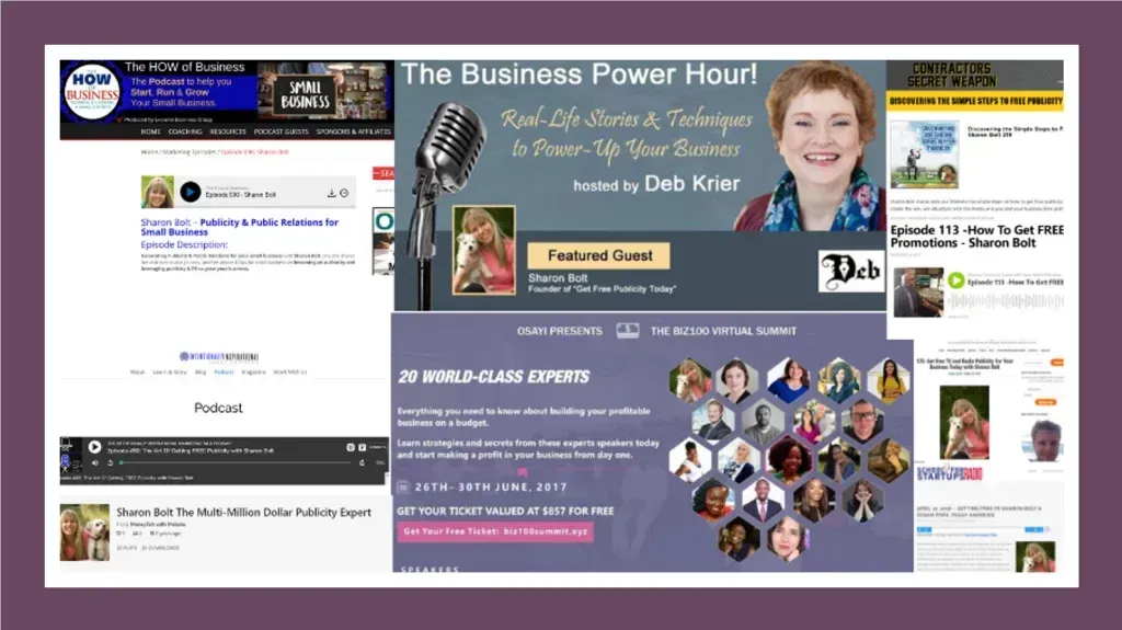 Sharon Bolt interviewed on leading business podcasts — expert insights on publicity and visibility