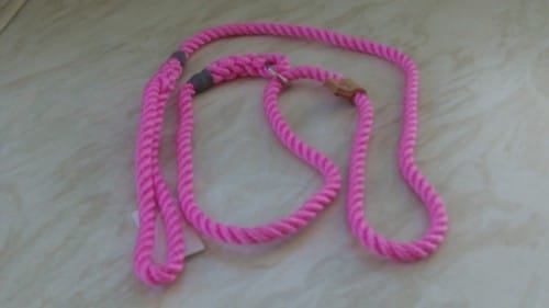 Pink rope slip dog lead with stopper – gentle control lead recommended by Sharon Bolt