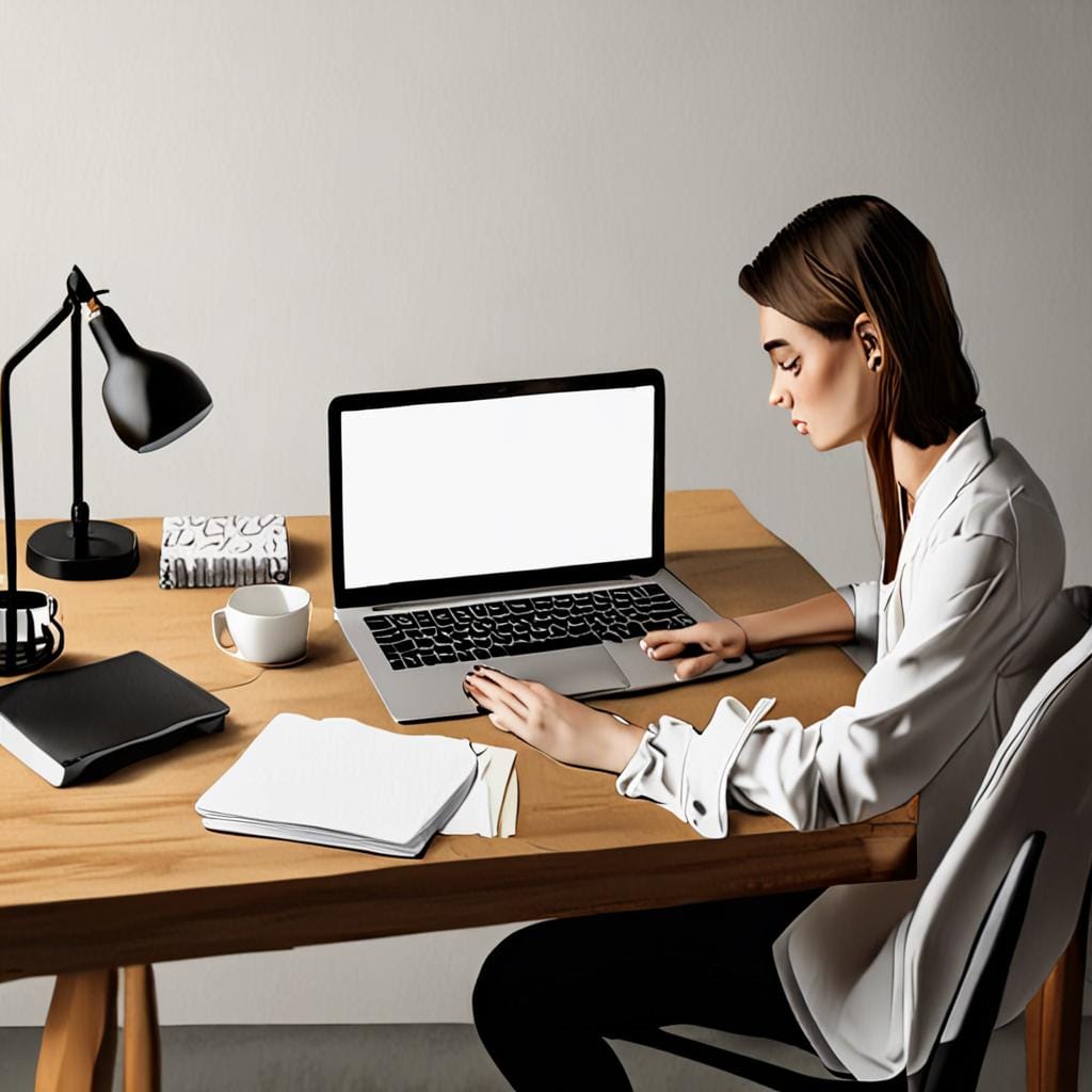 woman working laptop simple desk