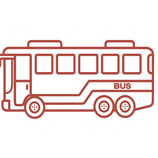 Bus Ticketing: Modern passenger coach driving on a highway for local and long-distance bus ticket bookings.