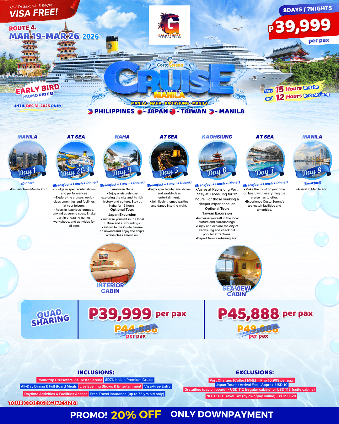 COSTA SERENA: The "No-Fly" Cruise - VISA FREE!