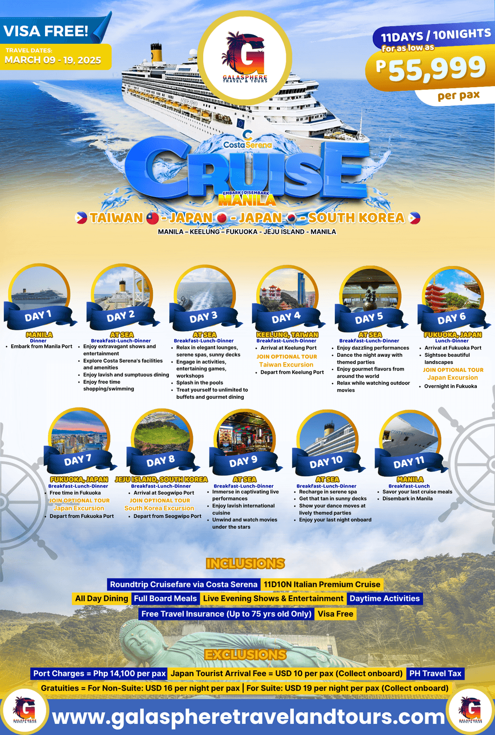 COSTA SERENA: The "No-Fly" Cruise - VISA FREE!