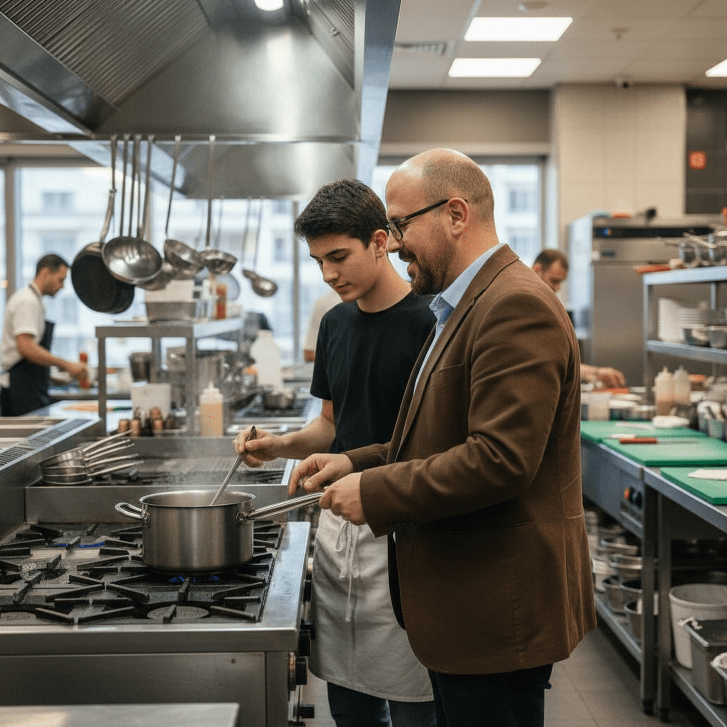 Eugenio Scarlato affianca un collaboratore in cucina professionale