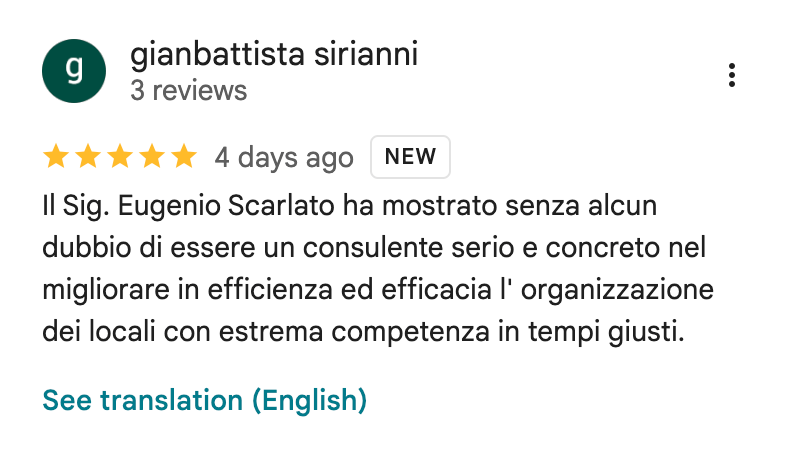 Recensione Google a 5 stelle dei clienti AlphaMensa