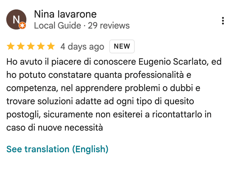 Recensione Google a 5 stelle dei clienti AlphaMensa